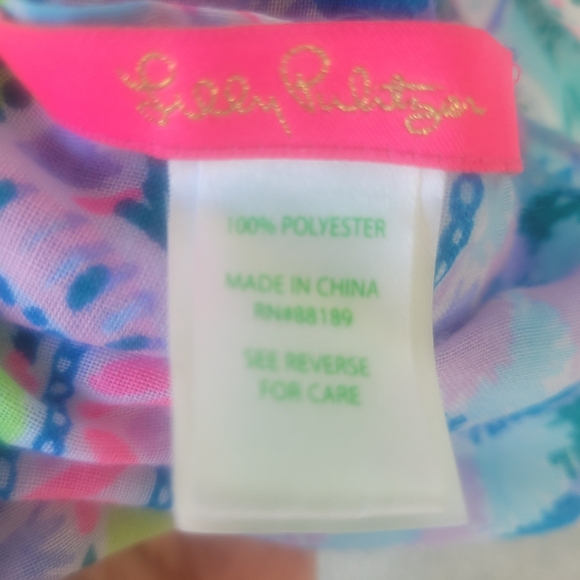 Lilly Pulitzer Pareo Wrap/Scarf Sway This Way Blue Pink Print Tassels 40X74 - Picture 10 of 11